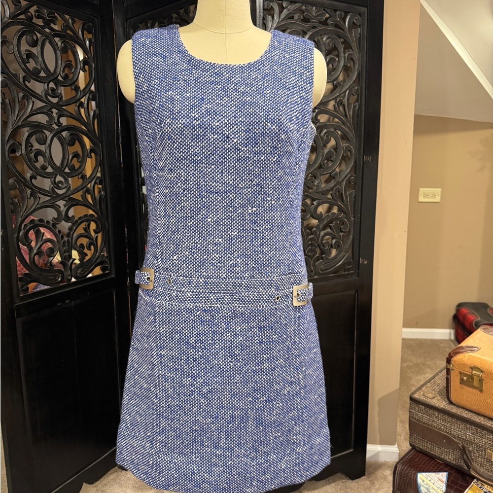 Elegant Blue Tweed Dress